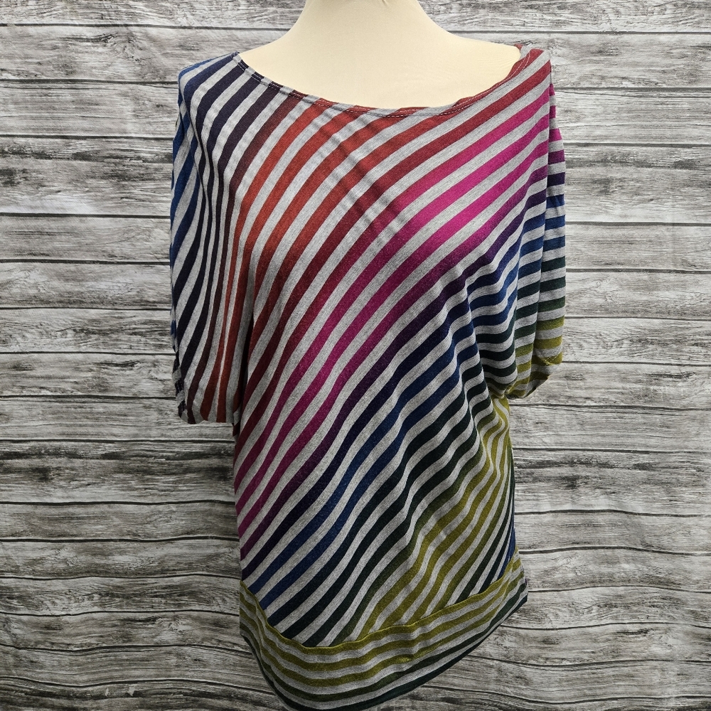 Double Take top with multicolored stripes